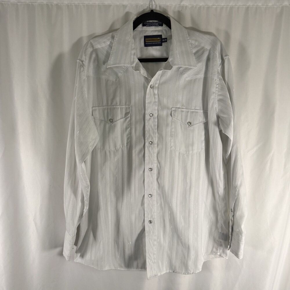 Panhandle Slim Pearl Snap Men's 16.5 35 White Striped Western Long Sleeve